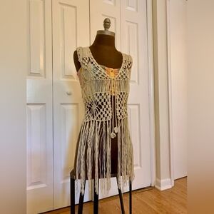 Billabong Summer top with handmade crochet vest with fringe size medulium